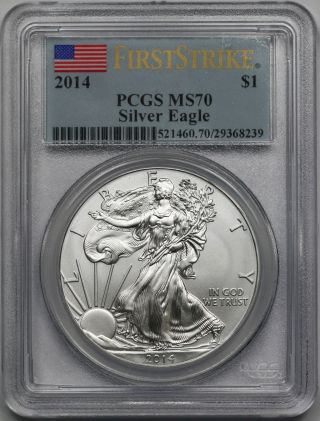 2014 Silver Eagle $1 Ms 70 Pcgs First Strike Flag Label photo