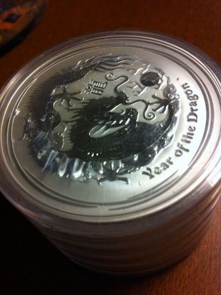 2012 2oz Australian Lunar Year Of The Dragon.  999 Silver Coin Perth photo