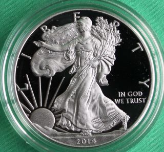 2014 W American Silver Eagle Proof Dollar Us Ase Coin & photo