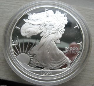 1994 American Silver Eagle Proof (p) - (box &) Low Mintage - photo