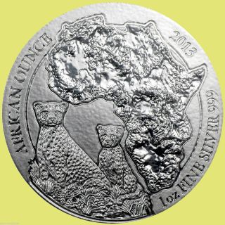 2013 Rwanda Cheetah 1 Oz.  999 Silver African Wildlife Bullion Coin photo