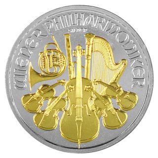 2014 1 Oz Ounce Silver Austrian Philharmonic Gold Gilded Silver Coin 24k.  999 photo
