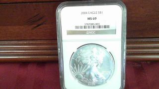 2004 American $1 Silver Eagle Ngc Brown Label Ms69 photo