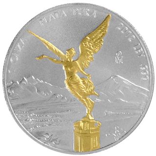 2012 1 Oz Ounce 24k Gold Gilded Mexican Libertad 999 Pure Silver Coin Rare photo