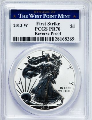 2013 W Reverse Proof Silver Eagle Pr70 First Strike West Point Label 1 Coin photo