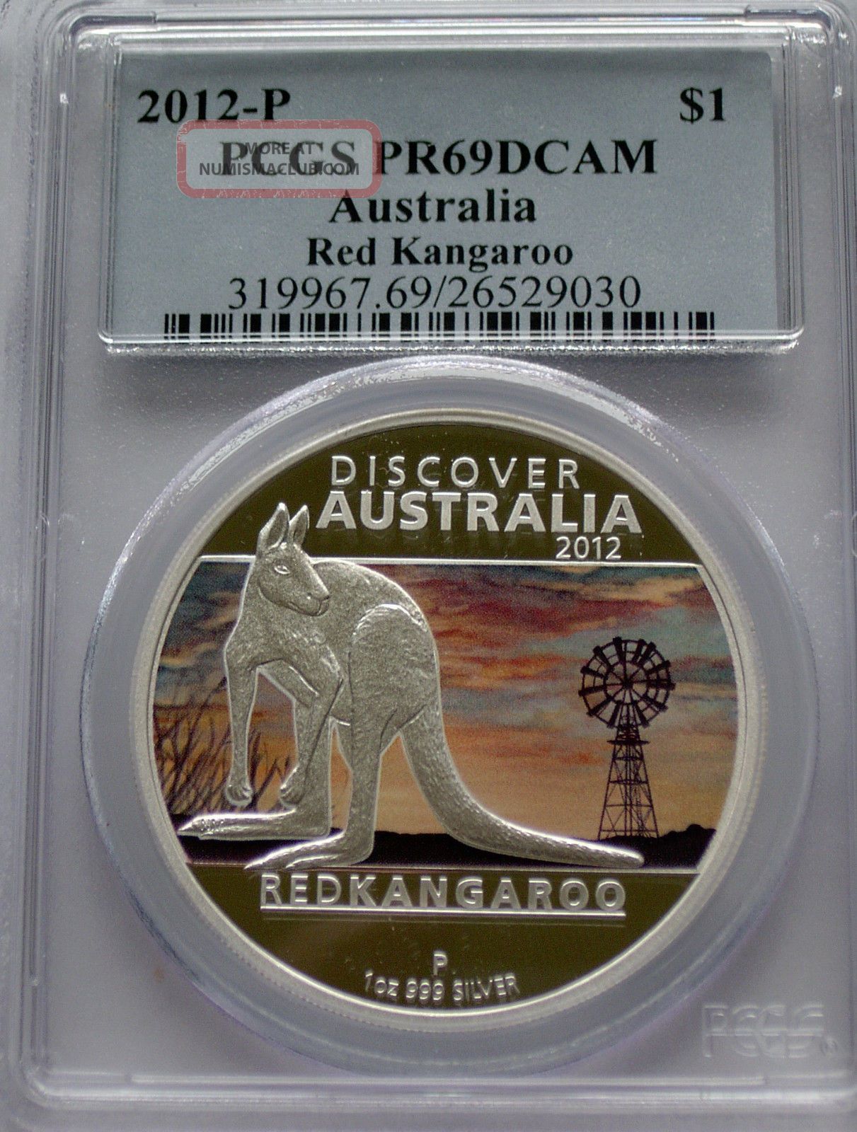Pcgs 2012 P Proof Discover Australia Red Kangaroo Dollar Pr69 Silver 1 Oz Pf Australia photo