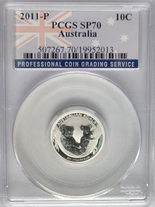 Pcgs Registry 2011 P Australia Koala Ten 10c Cents Sp70 Silver 1/10 Oz Coin Top photo