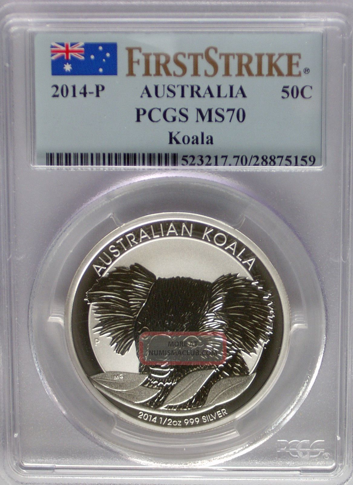 Pcgs Registry 2014 First Strike Australia Koala 50c Fifty Cent Ms70 Silver 1/2oz Australia photo
