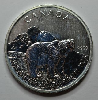 2011 Canadian Wildlife Grizzly Bear Maple Leaf - 1oz Fine Silver - photo