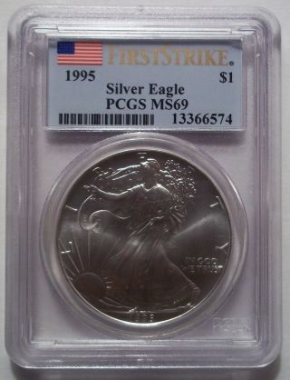 1995 Silver American Eagle Dollar Pcgs Ms69 First Strike Rare photo