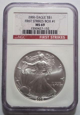 2006 Silver American Eagle Dollar Ngc Ms69 First Strikes From Box 1 Rare photo