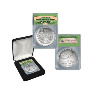 2014 - P Ms69 Anacs Silver Unc Baseball Hall Of Fame Coin First Day Of Issue photo