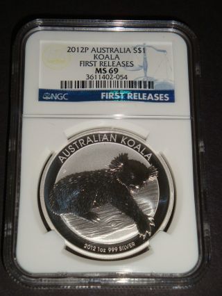 2012 - 1 Oz Australia Koala Ngc Ms - 69 First Releases Fine Bullion Silver Coin photo