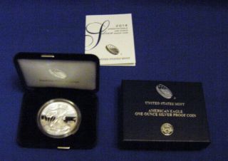 2014 U.  S.  American Eagle One Ounce Silver Proof Dollar With Special Box photo