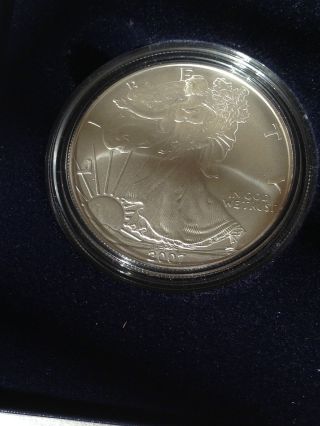 2007 - W (burnished) Silver American Eagle (w/box &).  999 Silver Coin photo