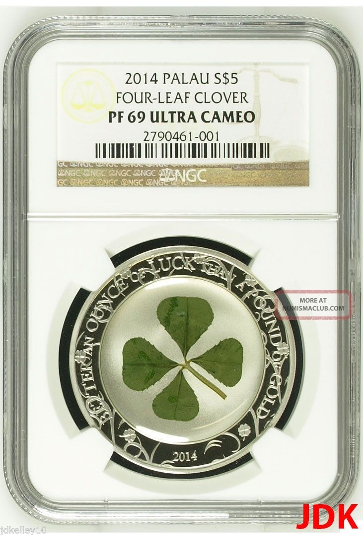 2014 Palau 1 Oz Silver Irish Lucky Four Leaf Clover $5 Dollar Coin Ngc Pf69 Australia & Oceania photo