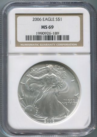 2006 American Silver Eagle $1 - Ngc Ms 69 - - Unc Coin - photo