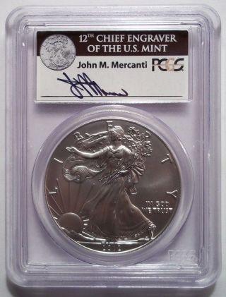 2012 - W Silver Eagle Dollar Burnished Pcgs Ms70 First Strike Mercanti Auto Label photo