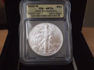 2006 W $1 Satin Finish American Silver Eagle Icg Sp70 Ms70 20th Anniversary Ase photo