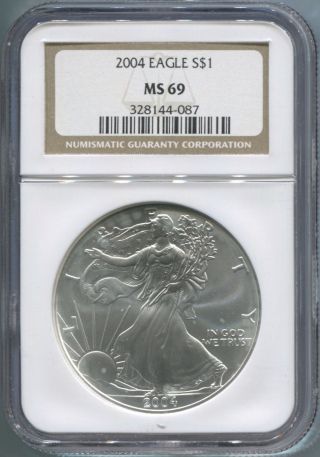 2004 American Silver Eagle $1 - Ngc Ms 69 - - Gem Unc - Nr photo