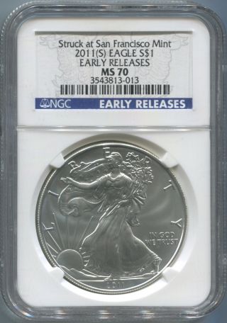 2011 - S American Silver Eagle $1 - Ngc Ms 70 - Perfect Unc - Early Releases - Nr photo