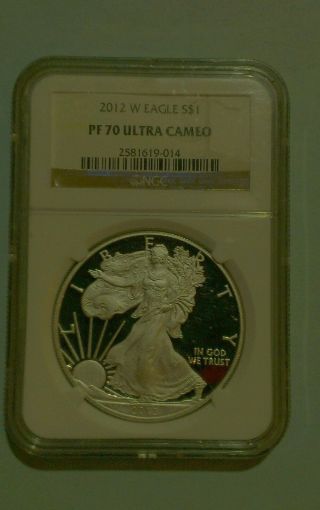 2012 W Proof Silver Eagle Ngc Pf70 Ultra Cameo Traditional Gold Label photo