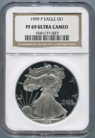 1999 - P American Silver Eagle $1 - Ngc Pf 69 Ultra Cameo - Proof - photo