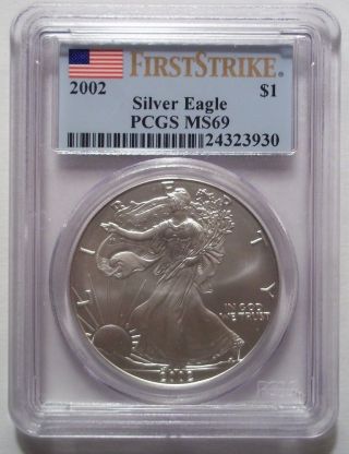 2002 Silver Amerian Eagle Dollar Pcgs Ms69 First Strike Rare photo