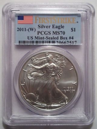2011 - (w) Silver Eagle $1 4 Pcgs Ms70 First Strike Struck At West Point photo