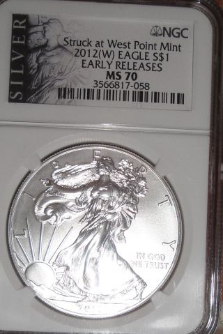 2012 (w) American Silver Eagle 1 Oz Ngc Ms70 Early Release West Point photo