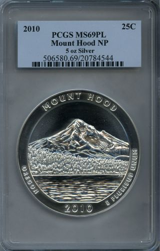 2010 Atb Mount Hood 5 Ounce Bullion Silver Quarter / Pcgs Ms69pl photo