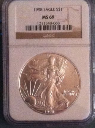 1998 Silver American Eagle Ngc Ms 69 Nearly Perfect Coin photo