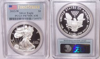 2013 - W $1 Ase Pr70dcam Pcgs American Silver Eagle Proof First Strike Flag Label photo