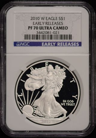 2010 W Silver American Eagle Ngc Pf70 Ultra Cameo Early Releases Blue Label photo