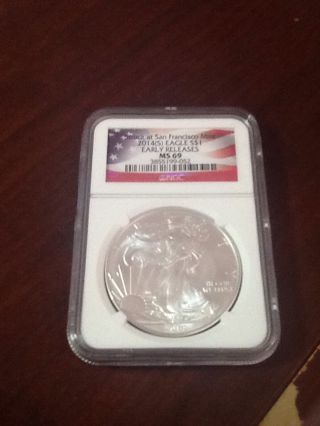 2014 (s) Ngc Ms - 69 American Silver Eagle Early Releases American Flag Series photo