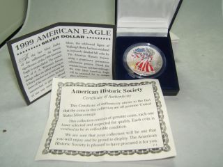 999 Painted American Eagle.  999 Fine Silver Dollar Troy Ounce photo