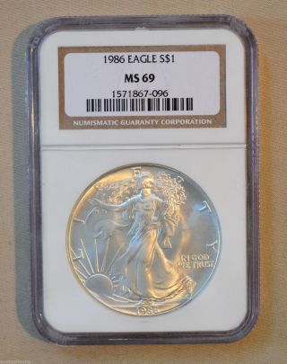 1986 Silver Eagle - Ngc Slabbed Ms69 - 1oz.  999 Fine Silver photo