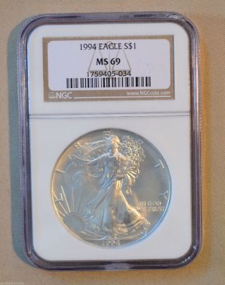 1994 Silver Eagle - Ngc Slabbed Ms69 - 1oz.  999 Fine Silver photo