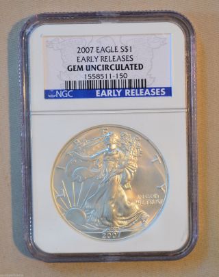 2007 Silver Eagle - Ngc Slabbed Gem Unc - Early Releases - 1oz.  999 Fine Silver photo