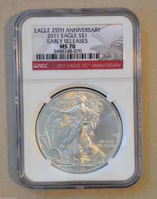 2011 Silver Eagle - Ngc Slabbed Ms70 - 25th Anniversary - Early Releases photo