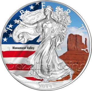 1 Oz Silver American Eagle Usa 2014 Colorized Monument photo