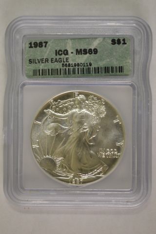United States 1987 American Silver Eagle Icg Ms69 $1 photo