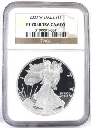 2007 - W Silver Eagle Pr70 Ultra Cameo Ngc Certified photo