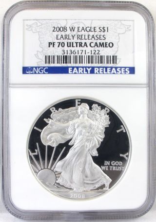 2008 - W Silver Eagle Pr70 Ultra Cameo Ngc Certified Early Releases photo