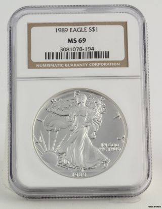 1989 American Silver Eagle Investment Coin - Ngc Ms69 1oz.  999 One Dollar Ase photo
