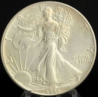 1991 American Silver Eagle - 1ozt.  999 Fine Us Dollar Ase Investment Coin photo