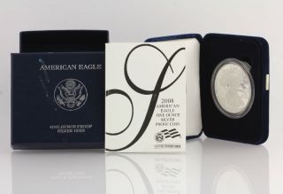 2008 W American Silver Eagle Proof Coin - 1oz.  999 Fine Dollar Ase Box photo