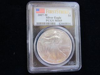2007w Silver American Eagle Pcgs Ms69 First Strike photo