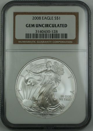 2008 Bu American Silver Eagle 1oz,  Ngc Gem Uncirculated photo