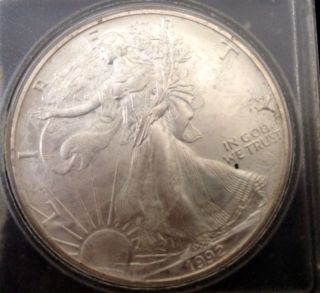 1992 Liberty Walking American Eagle Dollar 1 Oz.  999 Fine Silver Coin Rare photo
